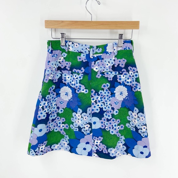 Carven Blue and Green Cady Floral Printed Mini Skirt - Picture 2 of 10